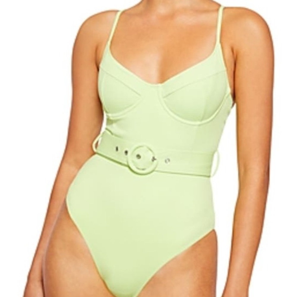Jonathan Simkhai Noa Belted One Piece Swim Suit in Lime Green (fits like Medium)